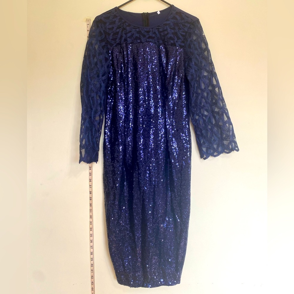 Navy blue sequin and lace elegant dress